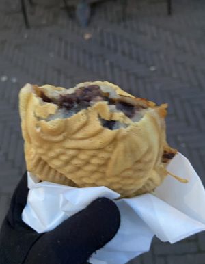 Miso + anko: allright. It tastes like pancake with aduki bean and miso filling.  at Tokyo Taiyaki Story in The Hague