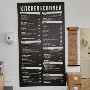 Menu as of April 2024 at Kitchen on the Corner in Swindon