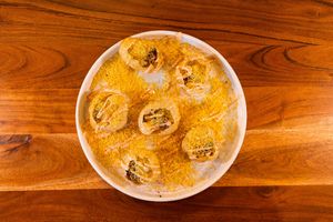 Dahi puri is a traditional Indian street food, and a flavor that reminds us of childhood. Come try these unique stuffed wheat puffs!  at Cultivate Plant-Based Eatery in Rahway