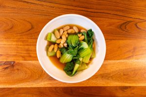 This powerhouse dish is sure to revitalize you! Bok choy with cannellini beans in a light soy broth at Cultivate Plant-Based Eatery in Rahway