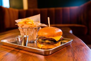 This double stacked burger makes people say "Are you sure this is vegan?" And our answer is YES! at Cultivate Plant-Based Eatery in Rahway