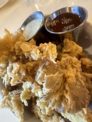 Mushroom app with honey mustard and hot honey dipping sauces yummm  at Cultivate Plant-Based Eatery in Rahway