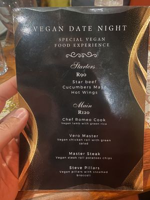 Menu for week visited  at Romeo and Vero Vegan Butcherie and Restaurant  in Cape Town