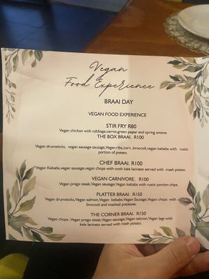 Vegan Braai menu (allegedly on Saturdays)  at Romeo and Vero Vegan Butcherie and Restaurant  in Cape Town