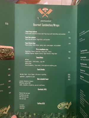 Menu page 2  at Romeo and Vero Vegan Butcherie and Restaurant  in Cape Town