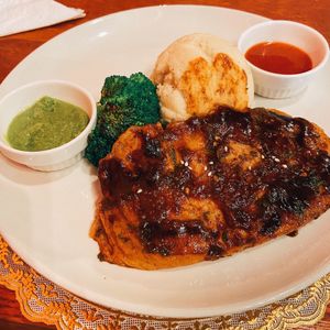 Steak, mash and mushy peas  at Romeo and Vero Vegan Butcherie and Restaurant  in Cape Town