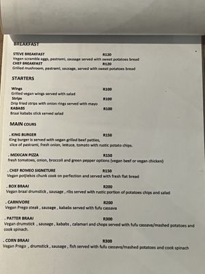 Menu  at Romeo and Vero Vegan Butcherie and Restaurant  in Cape Town