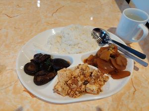 Mushrooms, tofu and potato with rice at Zuya Vegetarian 竹雅素食 - Marina Square in Central Singapore