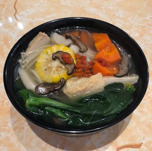 Clear broth with bee hoon and dumplings   at Zuya Vegetarian 竹雅素食 - Marina Square in Central Singapore