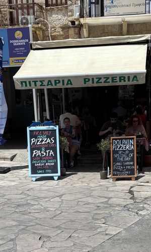   at Dolphin Pizzas in Symi