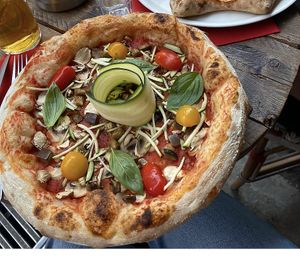 Delicious vegan pizza   at SoHo Trattoria in Paris