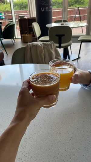 Mango energy drink (front) and OJ (back)  at Anne&Max in Delft