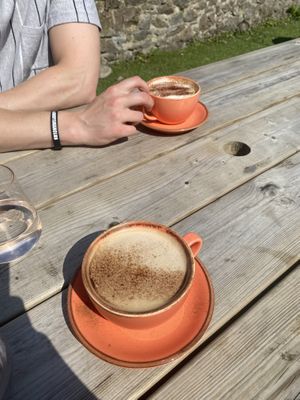 Dirty chai and cappuccino   at Second Home Studio + Cafe in Aberdeen