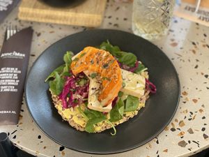 Cracker with pumpkin, smoked tofu and hummus - Anne & Max, Groningen  at Anne&Max in Groningen