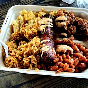 They came to Minneapolis, MN. Sausage was AMAZING!!! The yams and beans were really good. Mac and rice was fair. Overall, worth the wait. Make sure to get the sausage!!!  at Southern Fried Vegan BBQ in Los Angeles