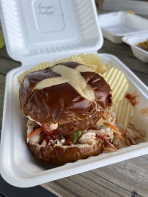 BEER-CHEEZE FRIED BEYOND BURGER!  at Southern Fried Vegan BBQ in Los Angeles