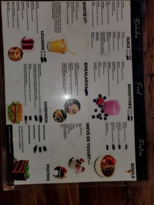 Menu at Garden Juice in Tijuana
