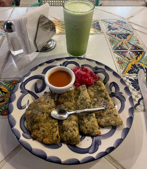 Vegan Empenadas with Chaya and Chaya con Limon beverage at 2012 Espacios Mayas y Algo Mas in Merida