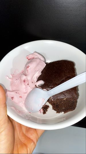Torta de chocolate y helado de frutos rojos  at Vegarden in Medellin