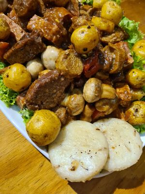 so many meat alternatives at Vegarden in Medellin