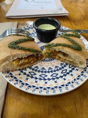 Vegan empanadas (they usually have 3 flavors)  at Vegarden in Medellin