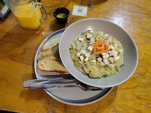 Pasta pesto at Vegarden in Medellin