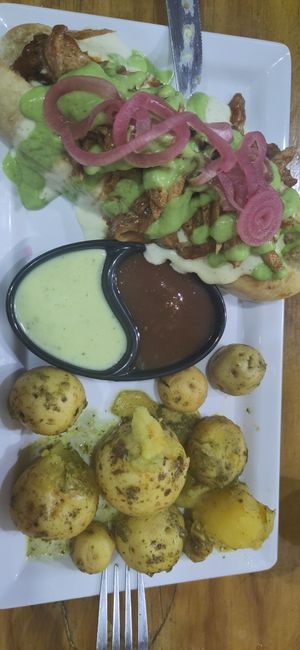 Perro Caliente con papas criollas at Vegarden in Medellin