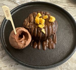 Cookie dough brownie and ice creamm  at Heavenly Desserts in Liverpool