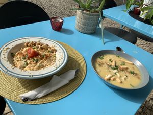 Risotto of the day 8€ , suopa 2€  at Veganicelos in Setubal