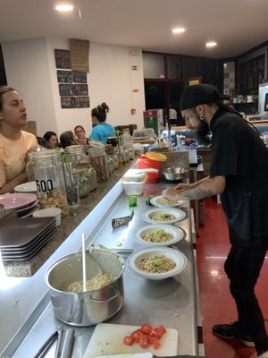 Vegan chef going hard. Joao Corpse is multitalented tattoo artist, guitar player, drummer, singer, bartender and best friend  at Veganicelos in Setubal