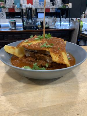 Dish of the day sunday special - Francesinha de chourico e Beyond Meat 12€  at Veganicelos in Setubal