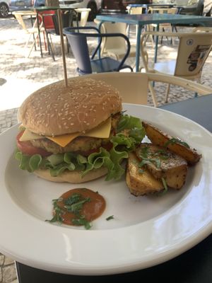 Tofu cheese burger 7€  at Veganicelos in Setubal