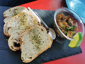 Mushroom appetizer of the day at Veganicelos in Setubal
