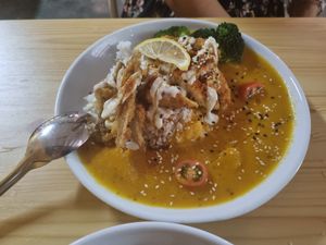 Curry with rice at Neko Vegan House in Penang