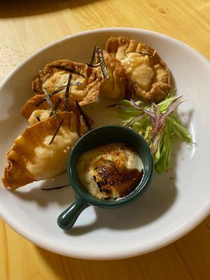 Dumplings with their own homemade sauce   at Neko Vegan House in Penang