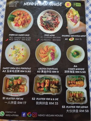 Menu at Neko Vegan House in Penang