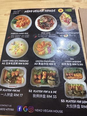 The English menu  at Neko Vegan House in Penang