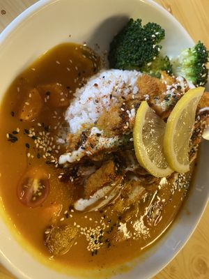 This is the spicy (wasn't spicy enough) curry.  at Neko Vegan House in Penang