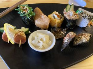 This is the sushi platter.  at Neko Vegan House in Penang