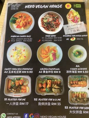 This is the menu 4/2024  at Neko Vegan House in Penang