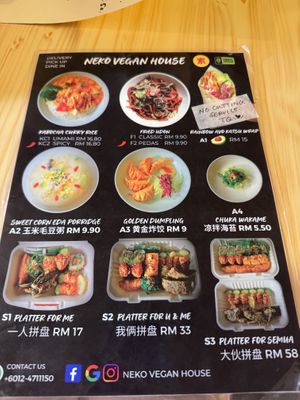 menu  at Neko Vegan House in Penang