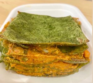 Vegan Lasagna with cashew besciamella at Raparossa Bistrot in Bologna