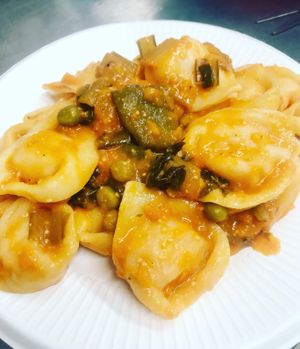 Vegan filled pasta  at Raparossa Bistrot in Bologna