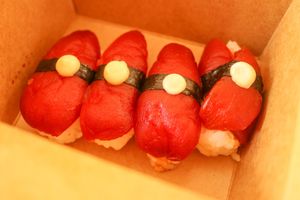 tuno nigiri, part of super size set at Foxy Rolls in Prague