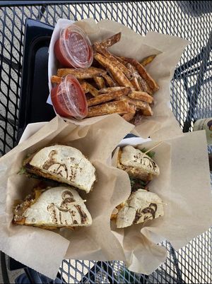Two burgers and fries at G-Monkey in West Hartford