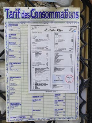 Menu at l'Autre Rive in Berrien