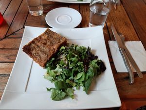 Lasagna and salad at l'Autre Rive in Berrien
