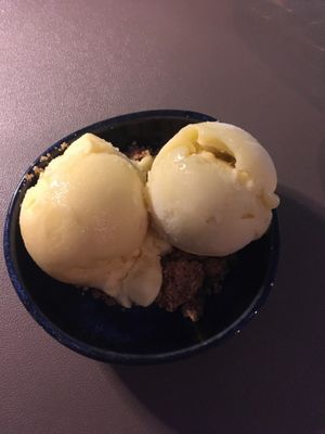 Sorbet ice cream: passion fruit and banana flavours  at À Terra Furnas in Sao Miguel