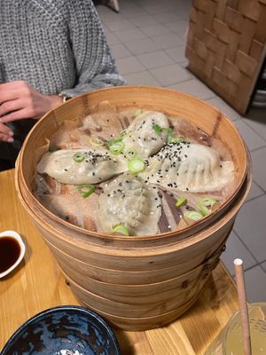 Many jiaozi dumplings at Dim Sum Spot in Liberec
