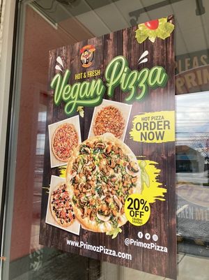 Vegan literature  at Primoz Pizzeria in Mayfield Heights
